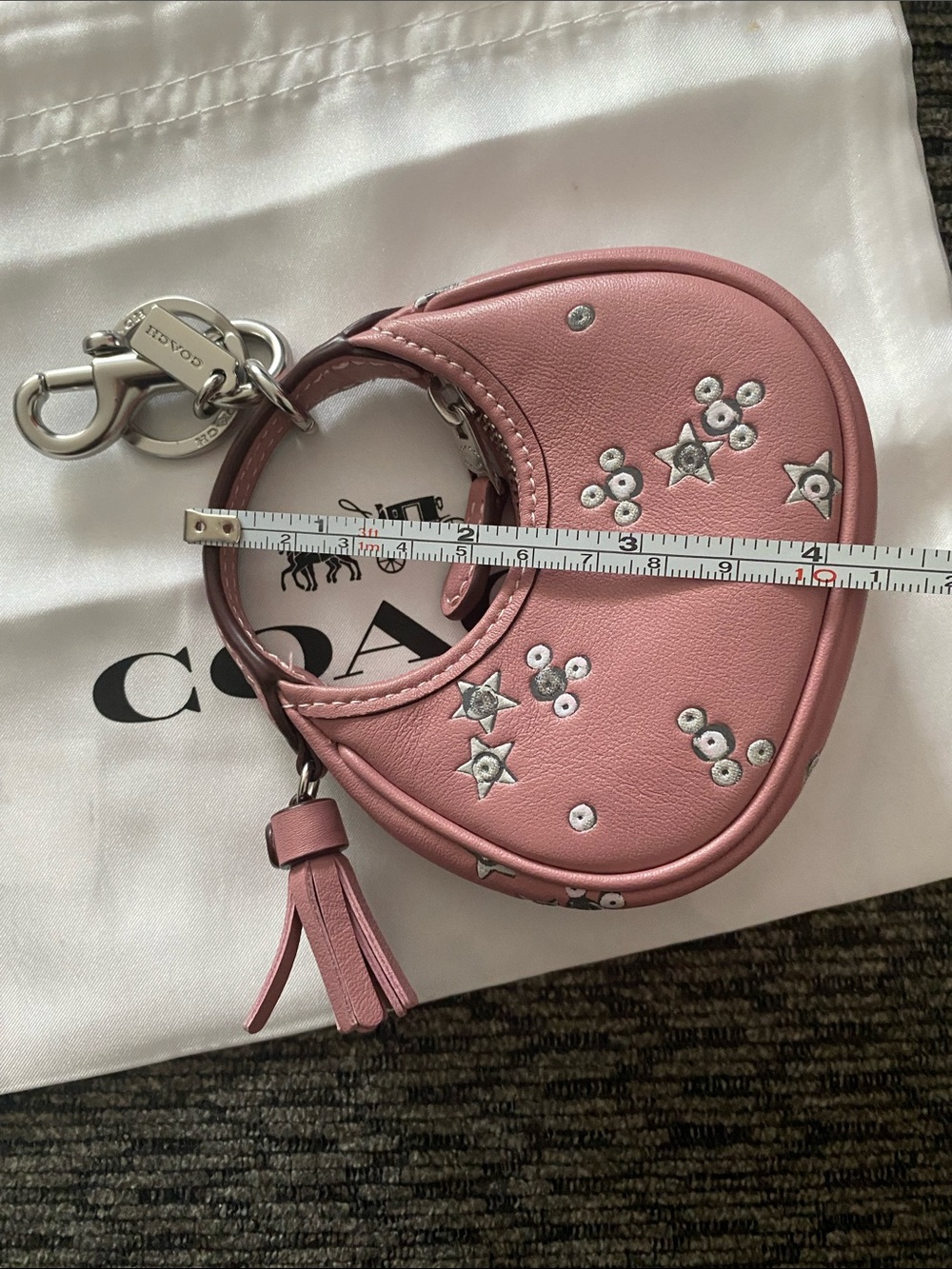 Coach Pink Leather Star & Stud Mini Bag Charm Keyring - Picture 4 of 8